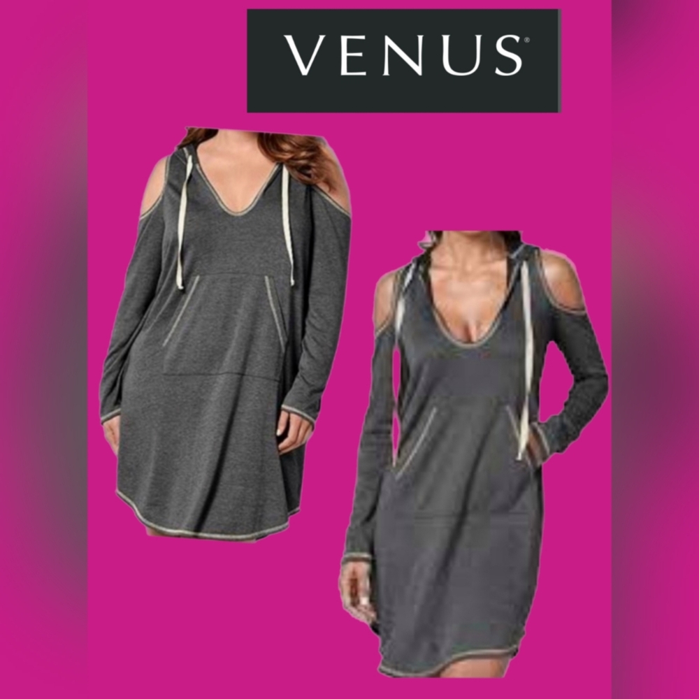 VENUS Charcoal Cold-Shoulder Hoodie Dress